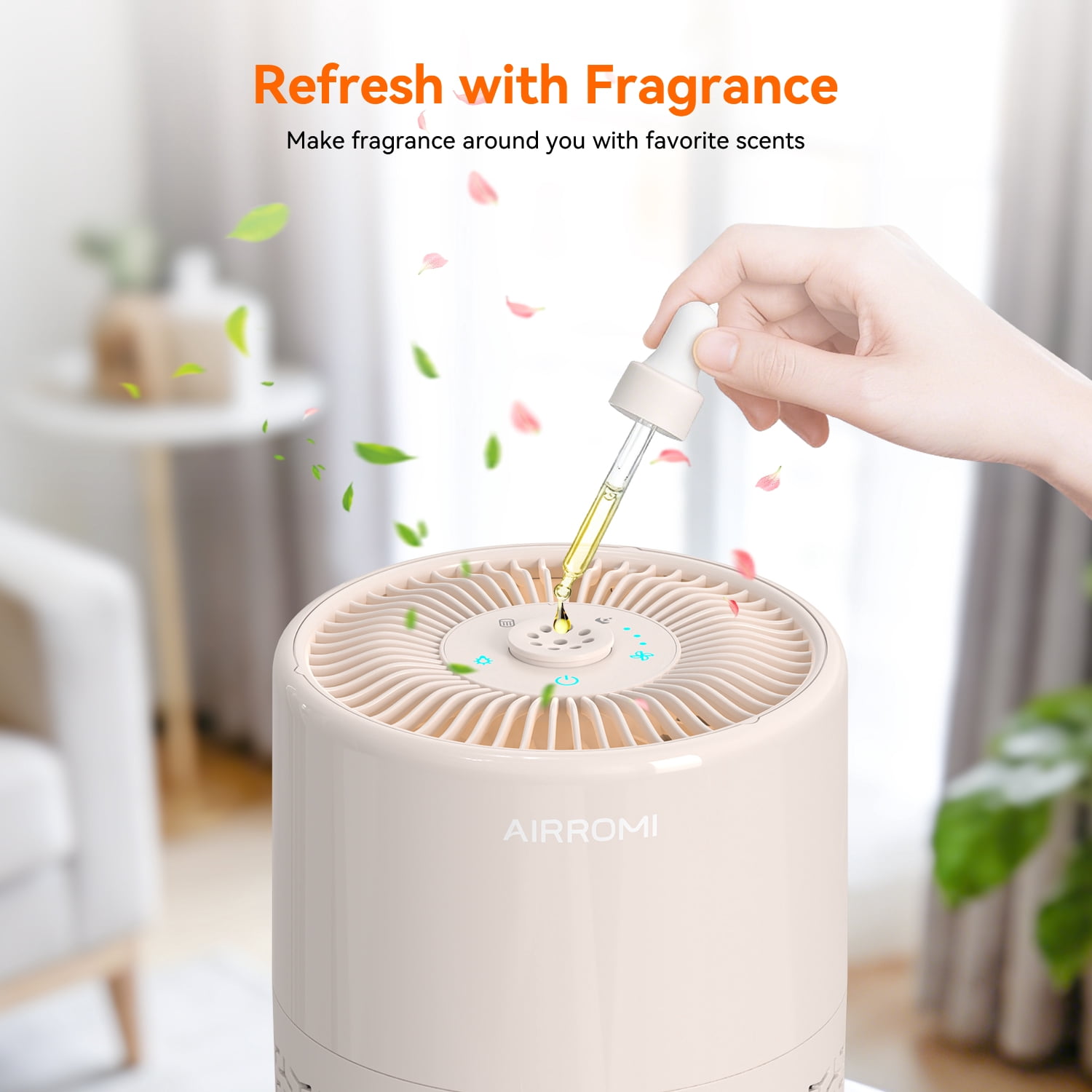 AIRROMI Air Purifiers for Home Room Covers 660 sq.ft, H13 True HEPA Filter, for Allergies,Pet Dander,Pollen,Odor,Smoke, with Night Light, A2002S,Beige