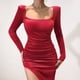 thumbnail image 4 of Mini vestido de cintura doblada con cuello cuadrado sexy de temperamento de invierno para mujer Fridja  qw584, 4 of 9