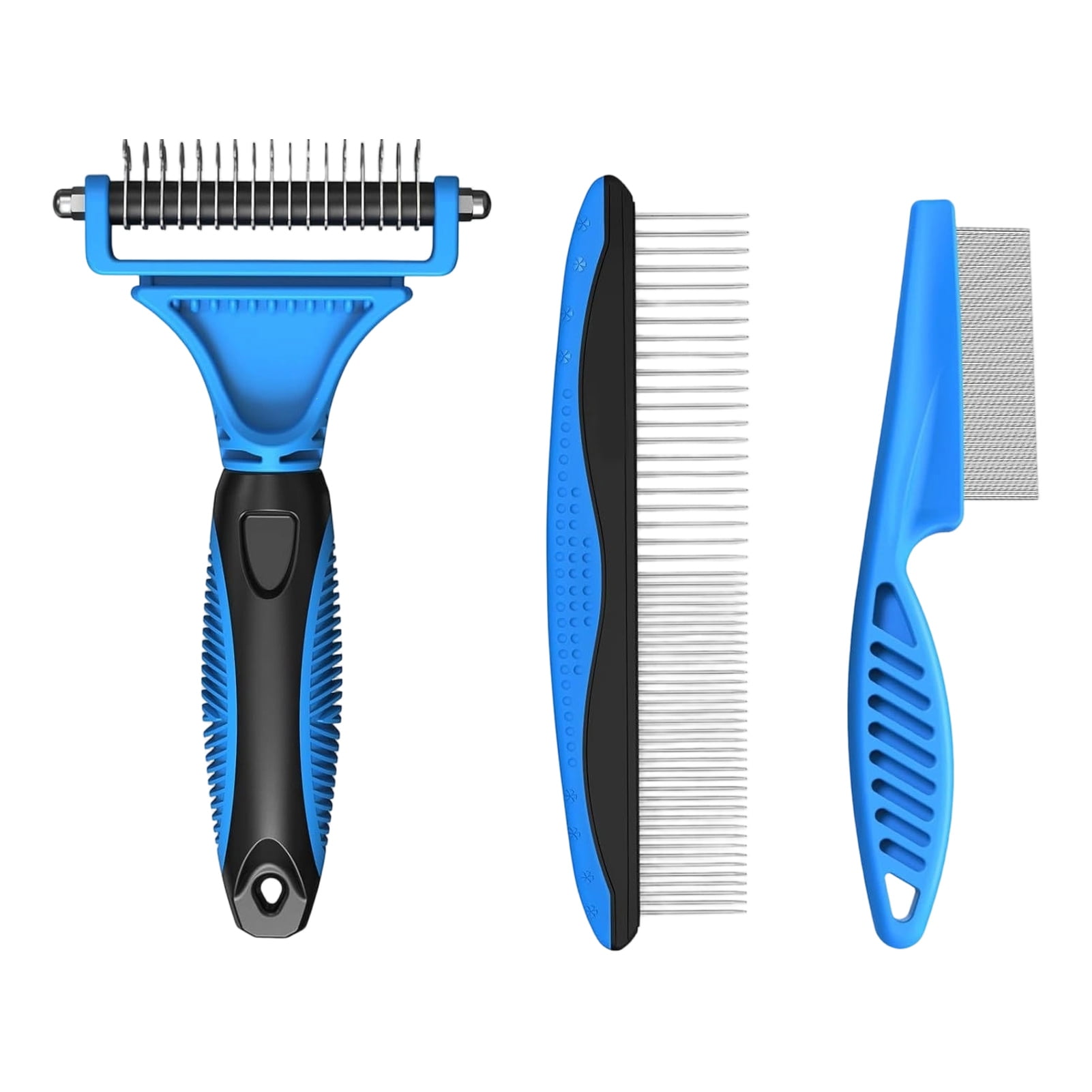Jkung 3Pcs/Set Pet Comb Set with Wide Edge Pet Mat Remover Brush Double-Sided Stainless Steel Undercoat Rake for Dogs And Cats Grooming