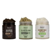 Three Pack of Amire All Natural Dead Sea Salt Body Scrubs, Arabica Coffee, Coconut Milk, and Tea Tree Oil Body Scrubs, Infused with Argan Oil and Shea Butter for Ultimate Hydration