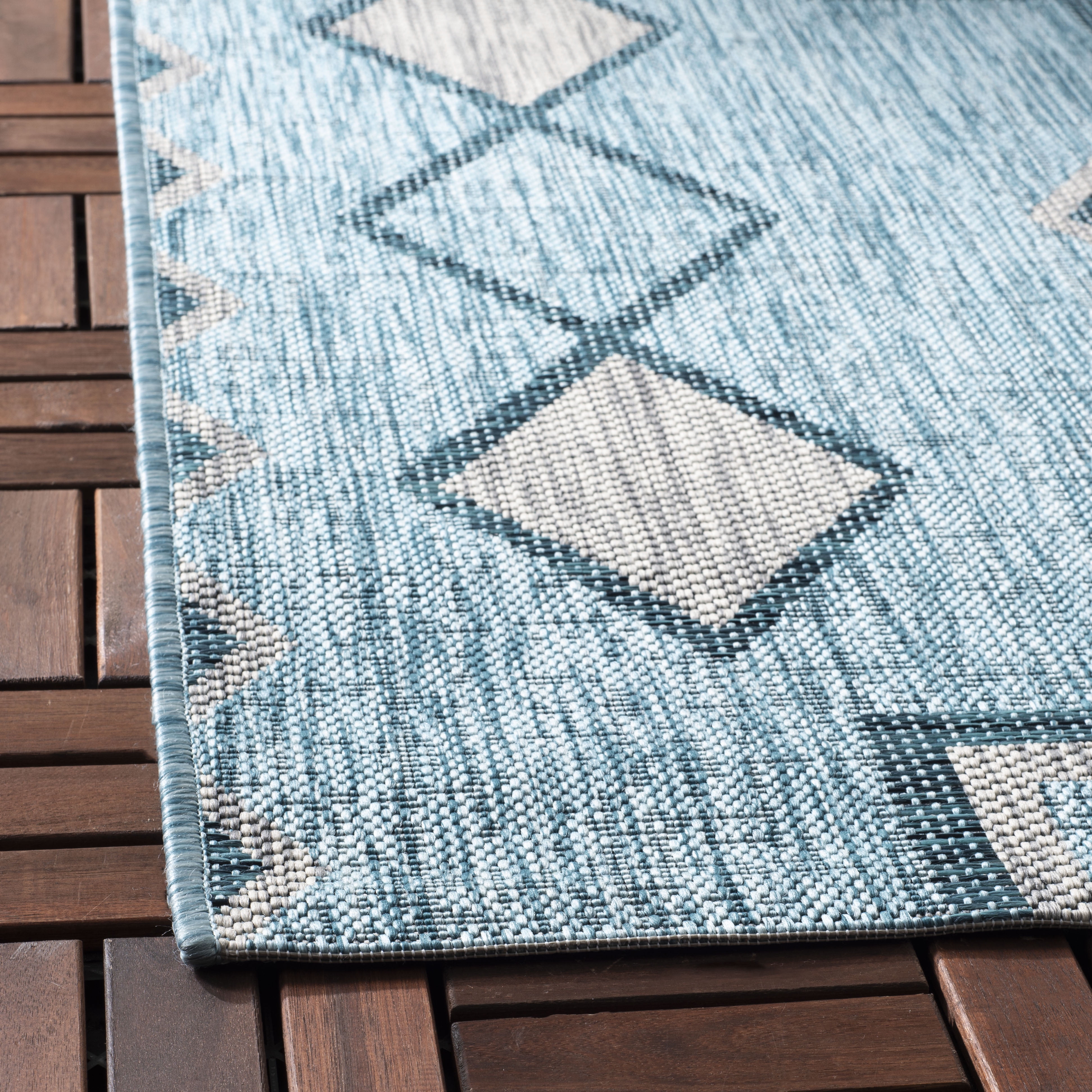 SAFAVIEH Courtyard Floella Geometric Indoor/Outdoor Area Rug, 8' x 11', Aqua/Grey