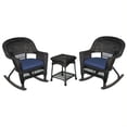 thumbnail image 1 of Pemberly Row 3pc Wicker Rocker Chair Set in Black with Blue Cushion, 1 of 1