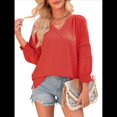 thumbnail image 2 of Blusas de 3/4 para Mujer, Plisadas, Informales, de Negocios, con Cuello en V, Holgadas, para Oficina Rojo L, 2 of 7