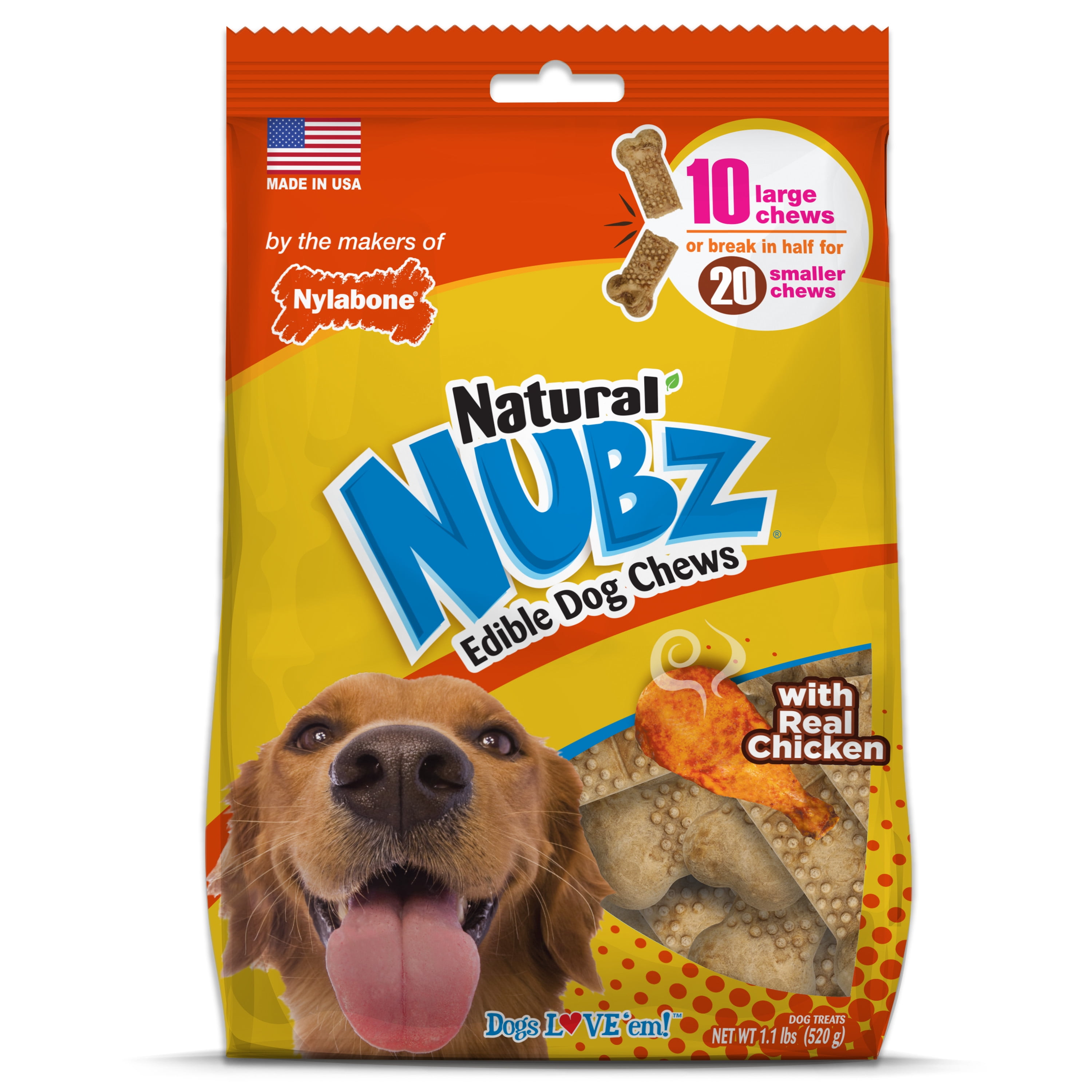 Nylabone Natural Nubz Chicken Dog Treats 10 Count Large - 30+ Ibs.