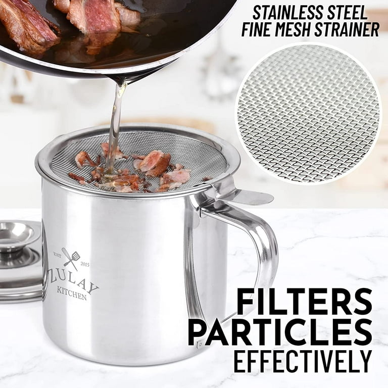 Stainless Steel Bacon Grease Container With Mesh Strainer Screen