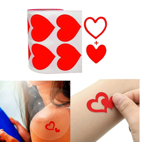 Red Heart Tanning Stickers Hollow Love Body Decal 1.5/1.25inch Heart Shaped Labels for Valentine's Day 500Pcs