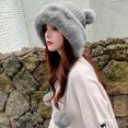 thumbnail image 4 of Gorro con pompón de invierno para mujer, gorro de punto mullido para mujer, gorro de calavera de ganchillo de piel sintética, gorro cálido para la oreja al aire libre, 4 of 5