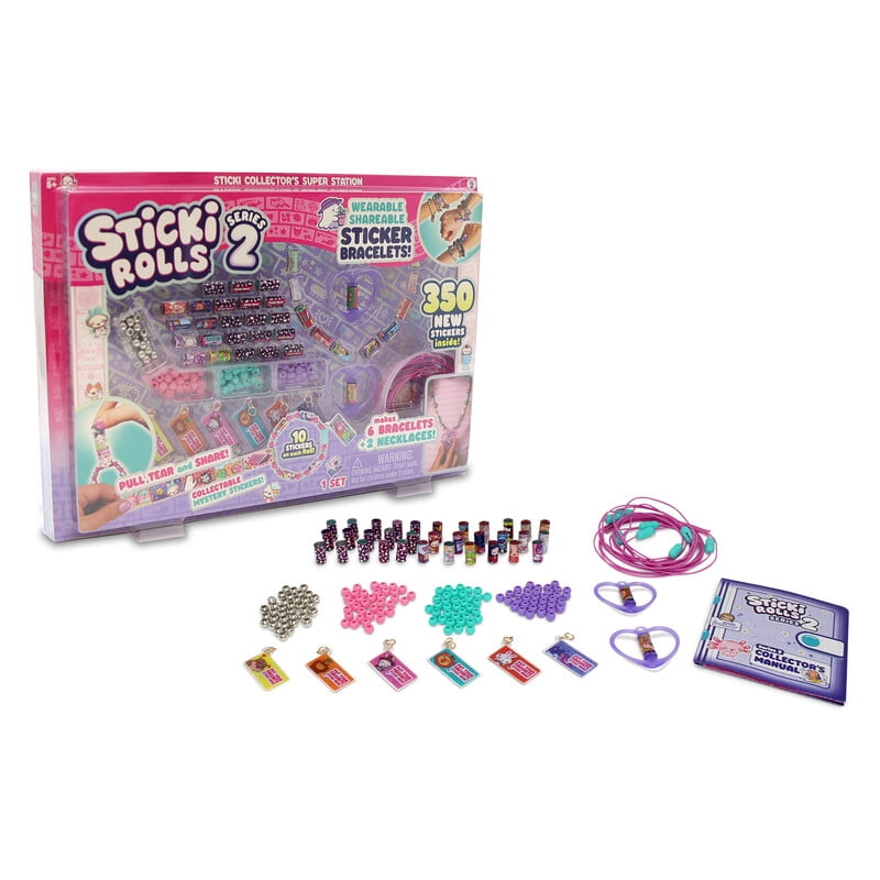 Sticki Rolls Sticki Station - DIY Sticker Jewelry Kit - 350 Mini Stickers - Builds 6 Bracelets & 2 Necklaces & 144 Beads - 1000+ Sticker Designs