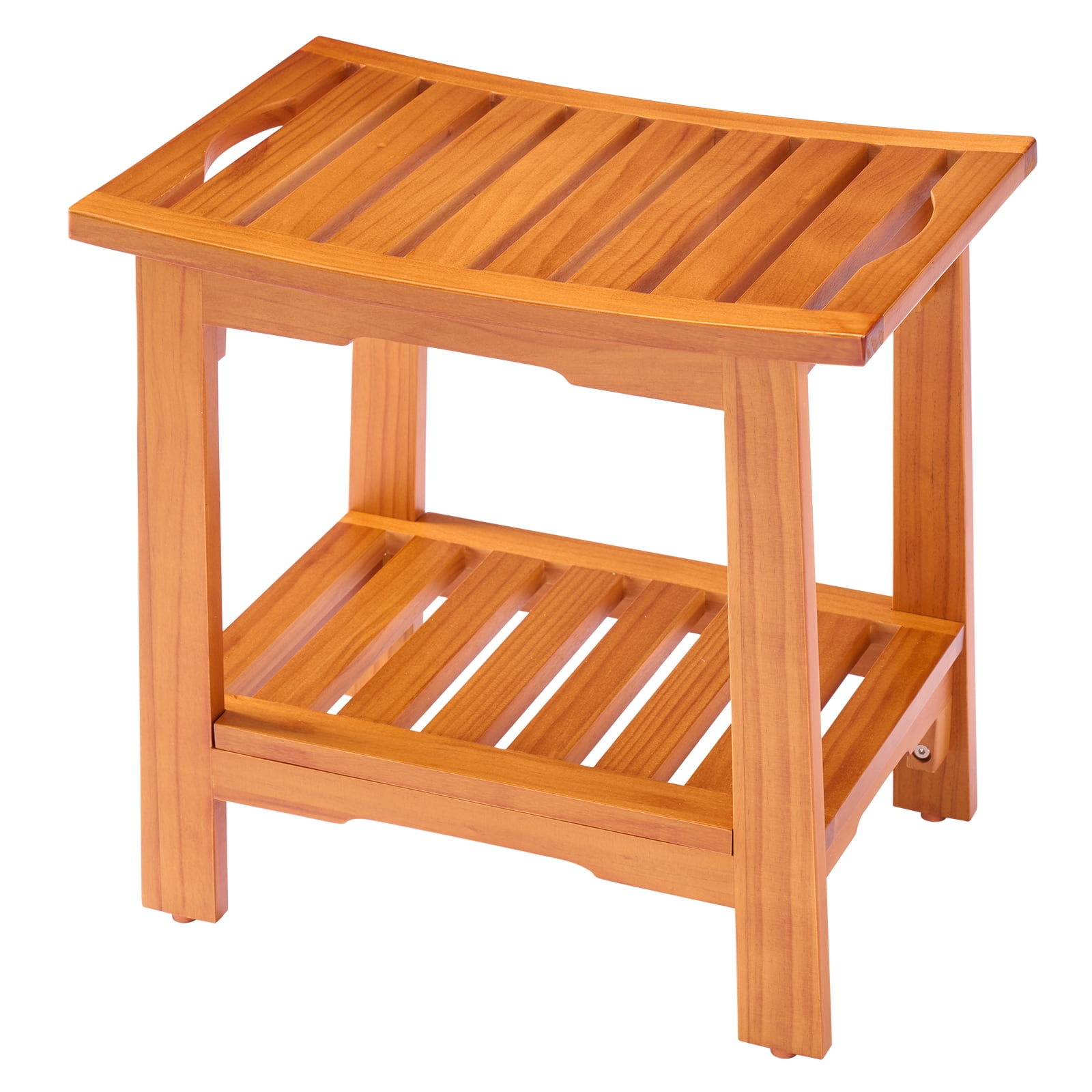 Hommoo 18-Inch Solid Wood Shower Stool for Bathroom, Waterproof, Anti-Slip, Space-Saving Vanity & Bath Seat, Walnut