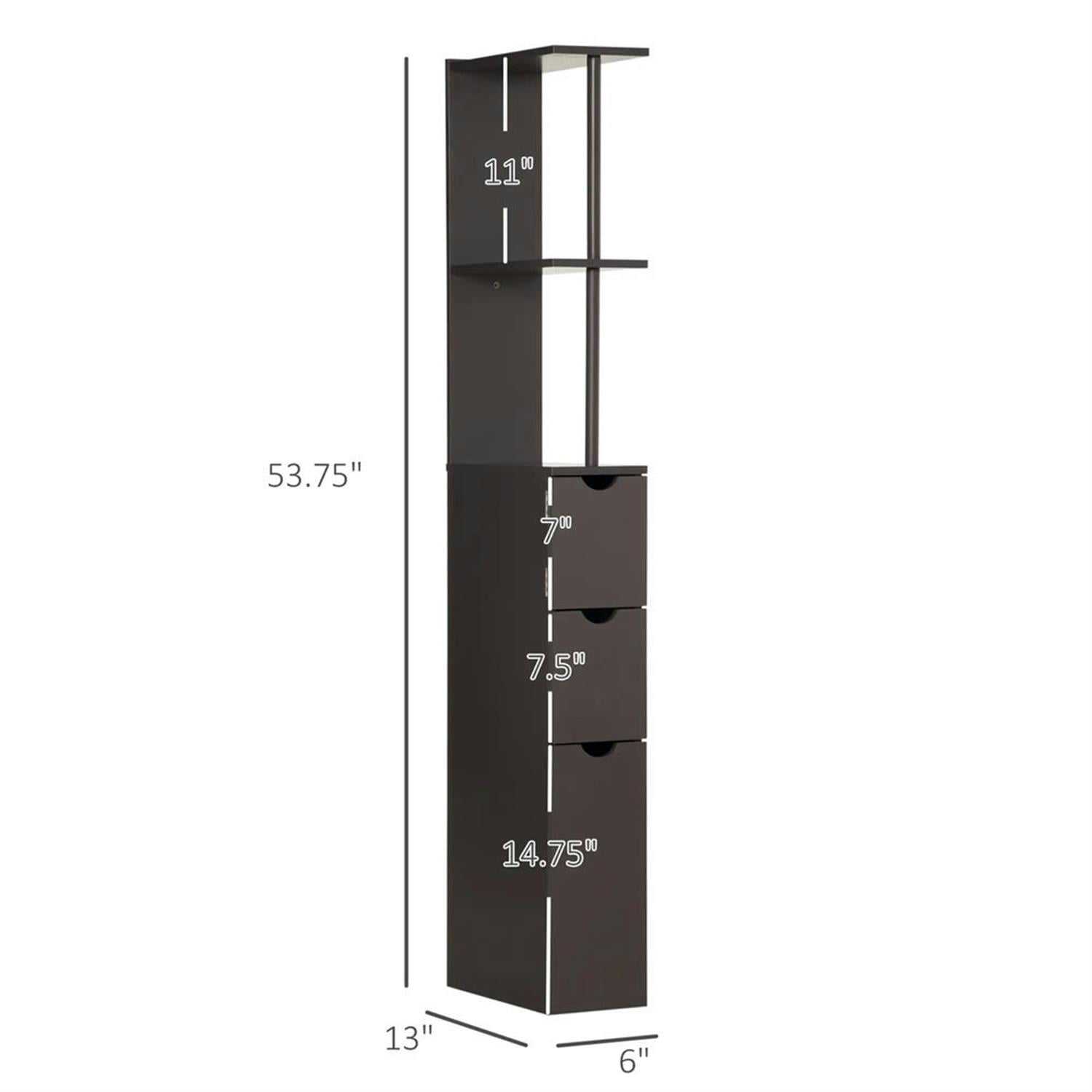 Demi Bonn Bathroom Floor Storage Cabinet, Bathroom Storage Unit, Freestanding Narrow Side Cabinet with 2-Tier Shelf and Drawers, Brown
