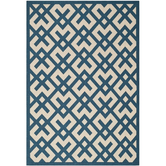 SAFAVIEH Courtyard Alvin Geometric Indoor/Outdoor Area Rug, Navy/Beige, 9' x 12'