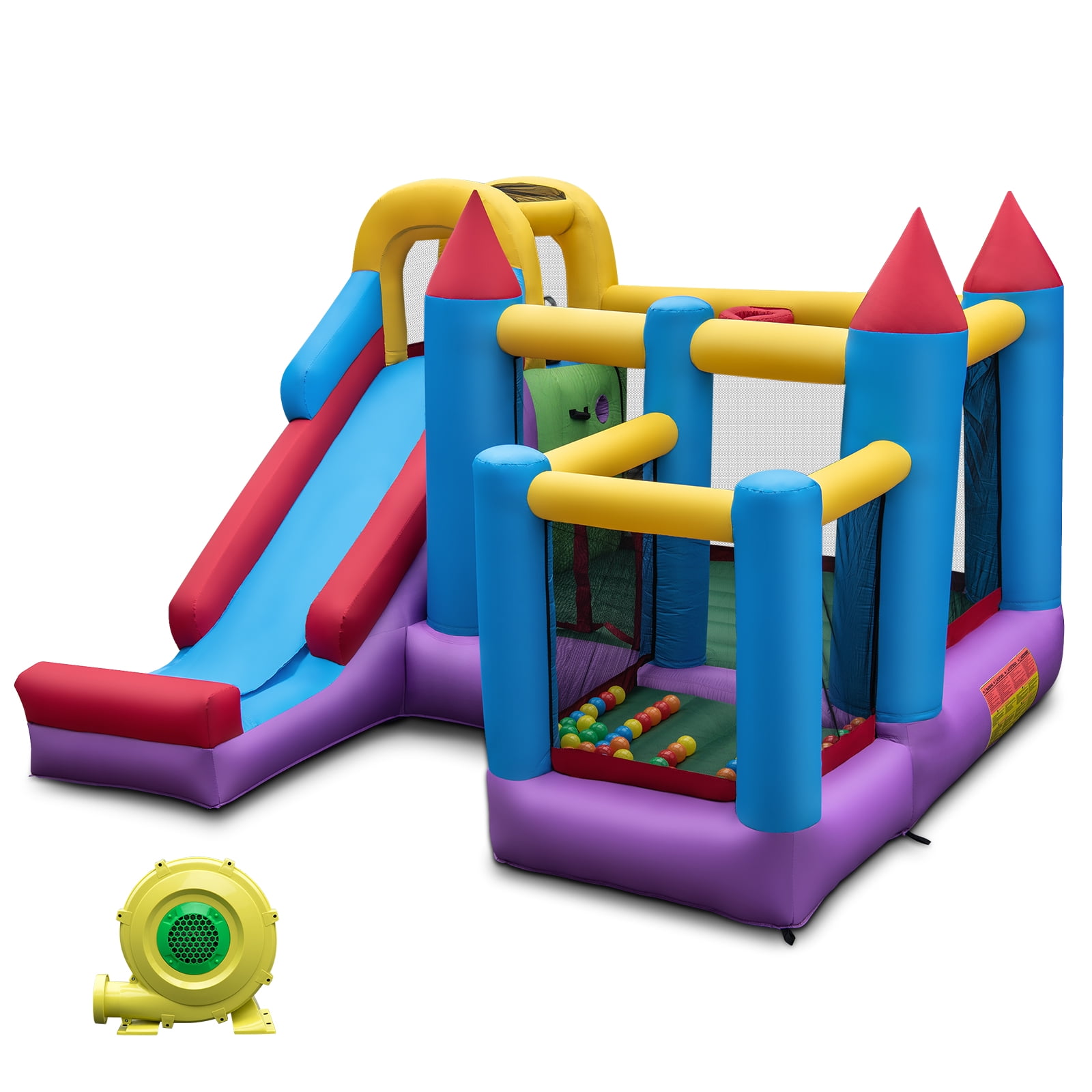Topbuy Inflatable Bounce House with Slide Large Blow Up Bouncy Castle w/ 2 Jump Area 8ft Long