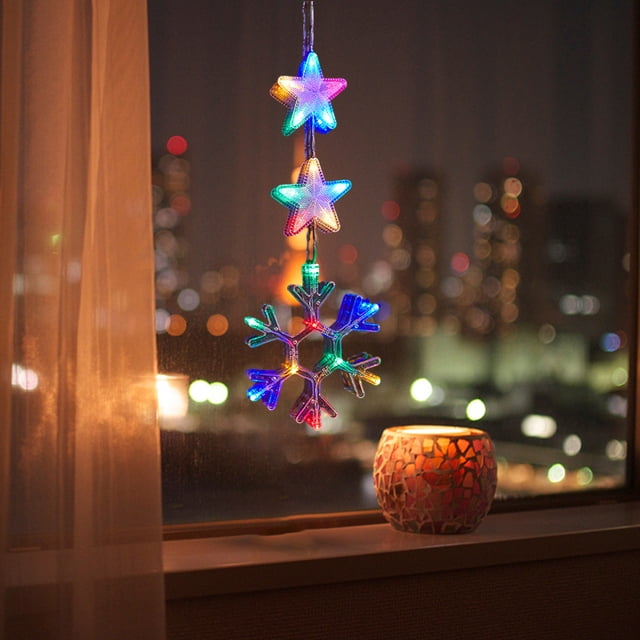 Fiudx Luces Navideñas para Ventana, Decoración Colgante con Ventosa Led, Funciona con Pilas y 20 Bombillas, Fácil de Instalar para Uso En Interiores y Exteriores, Perfectas para Árboles, Chimeneas y