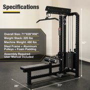 Commercial Lat Pulldown and Low Row Machine 2 in 1, Classic Lat Pulldown/Low Row Combo with 220LBS Weight Stack, Commercial Grade Home Gym Fitness Machine for back, shoulders, biceps Strength Trai
