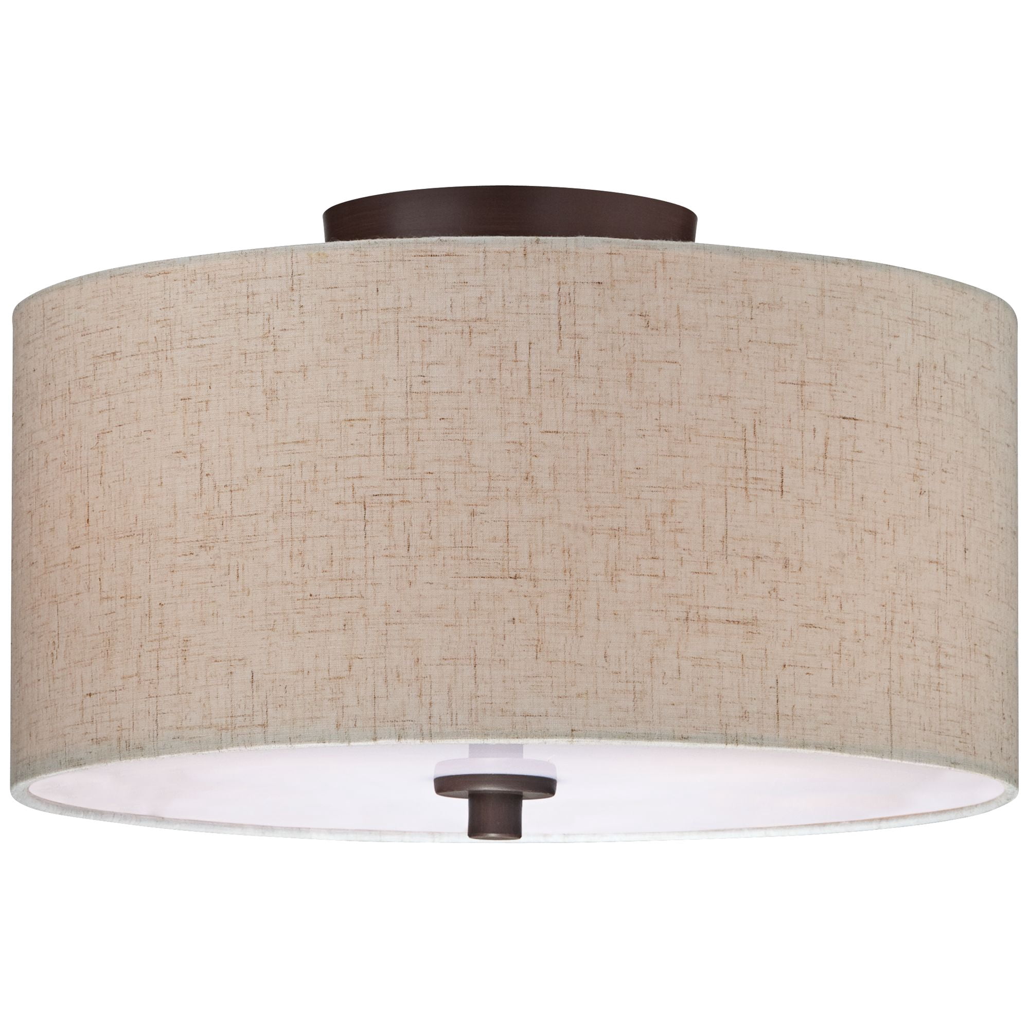 Regency Hill Sylvan Modern Ceiling Light Semi Flush Mount Fixture 14" Wide Bronze 3-Light Oatmeal Fabric Drum Shade for Bedroom Kitchen Living Room