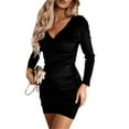thumbnail image 4 of V Neck Long Sleeve Party Dress For Women Club Velvet Bodycon Dresses For Women Cocktail Party Dress, 4 of 6