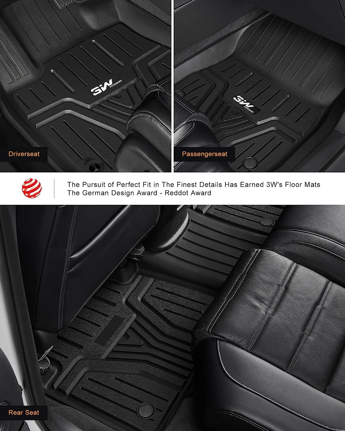 3W Car Floor Mats Fit for 2017-2022 Honda CR-V TPE All-Weather Custom Fit CRV 1st and 2nd Row Floor Liners Set