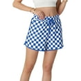 thumbnail image 4 of JWD Women's Checkered Shorts Elastic Waist with Drawstring Plaid Short Pants Beach Summer with Pockets Royal Blue White 2XL, 4 of 6