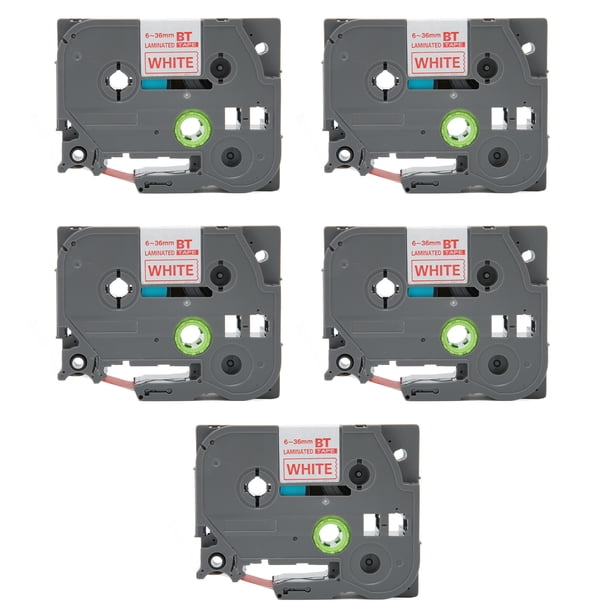 5 cintas para fabricante de etiquetas de 18 mm para Tze 241 Tz241 Reemplazo de cinta de etiquetas de 3/4 pulgadas para Ptouch PTD400 PTD410 PTD600 Fondo rojo Letra blanca Bze 445
