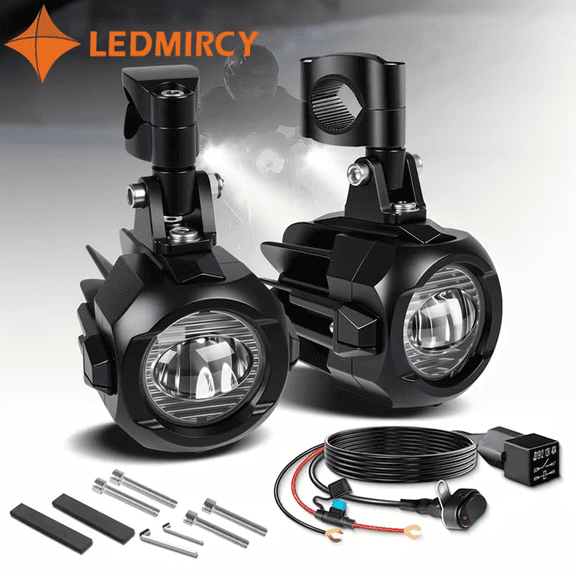 LEDMIRCY Motorcycle Driving Lights with Switch Wiring Harness Kit Waterproof Fog Spot Lights with Mount Brackets for Atv Utv Snowmobile
