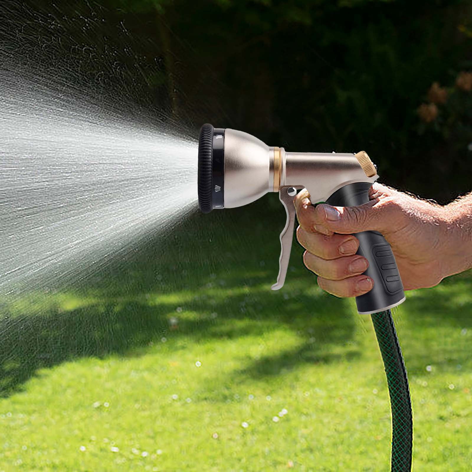 Garden Hose Nozzle, Heavy Duty Alloy Water Hose Nozzle with 9 Adjustable Spray Patterns, High Pressure Hand Sprayer with Flow Control for Watering & Lawns, Washing Cars & Pets, Garden Supplies
