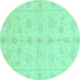 thumbnail image 1 of Ahgly Company Indoor Round Oriental Turquoise Blue Traditional Area Rugs, 7' Round, 1 of 4