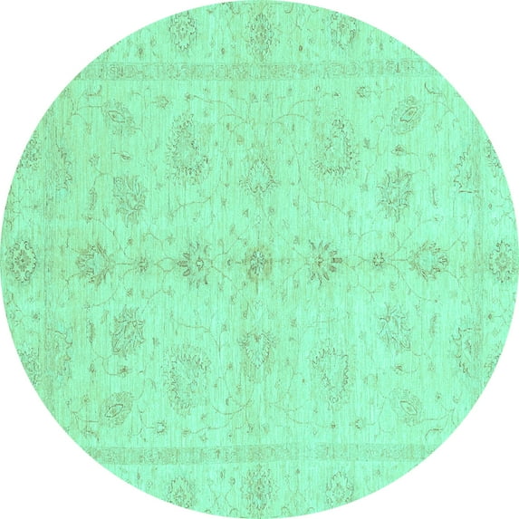 Ahgly Company Indoor Round Oriental Turquoise Blue Traditional Area Rugs, 7' Round