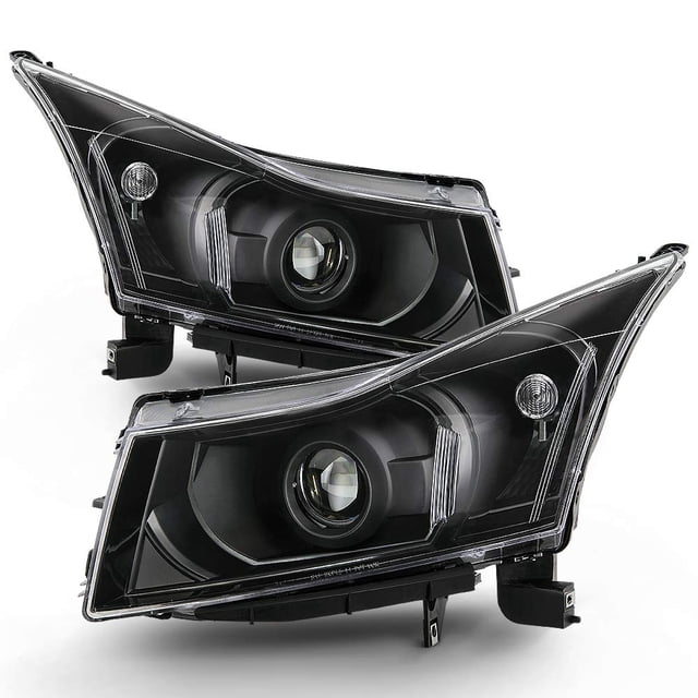 ACANII - For 2011-2015 Chevy Cruze Black Housing Projector Style Headlights Headlamps Assembly Driver & Passenger Side
