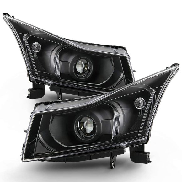 ACANII - For 2011-2015 Chevy Cruze Black Housing Projector Style Headlights Headlamps Assembly Driver & Passenger Side