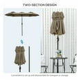 thumbnail image 5 of Double-sided Patio Umbrella 9.5' Large Outdoor Umbrella with Push Button Tilt and Crank, 3 and 12 Ribs, for Garden, Deck, Pool, Gray Light Brown + Polyester, 5 of 8