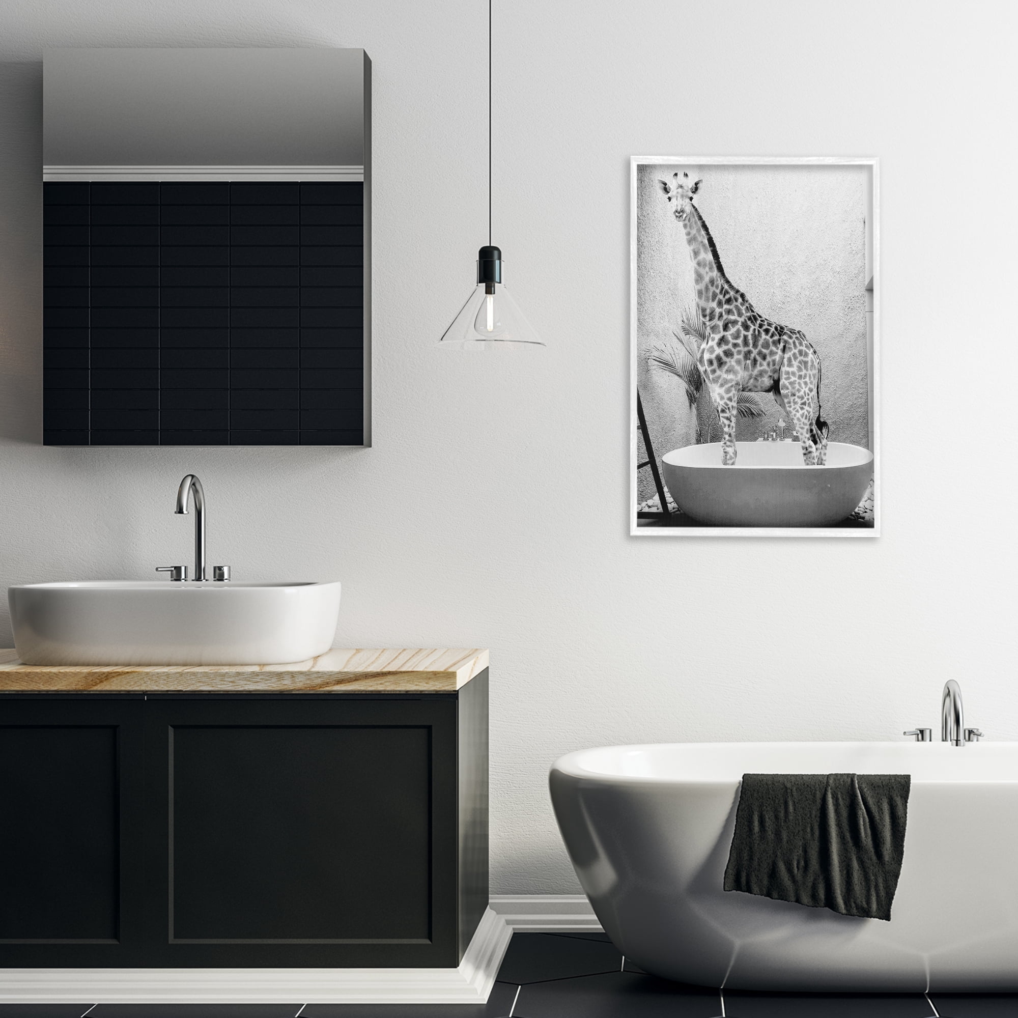 Stupell Industries Safari Bath Standing Tall White Framed Giclee Art, design by SD Graphics Studio