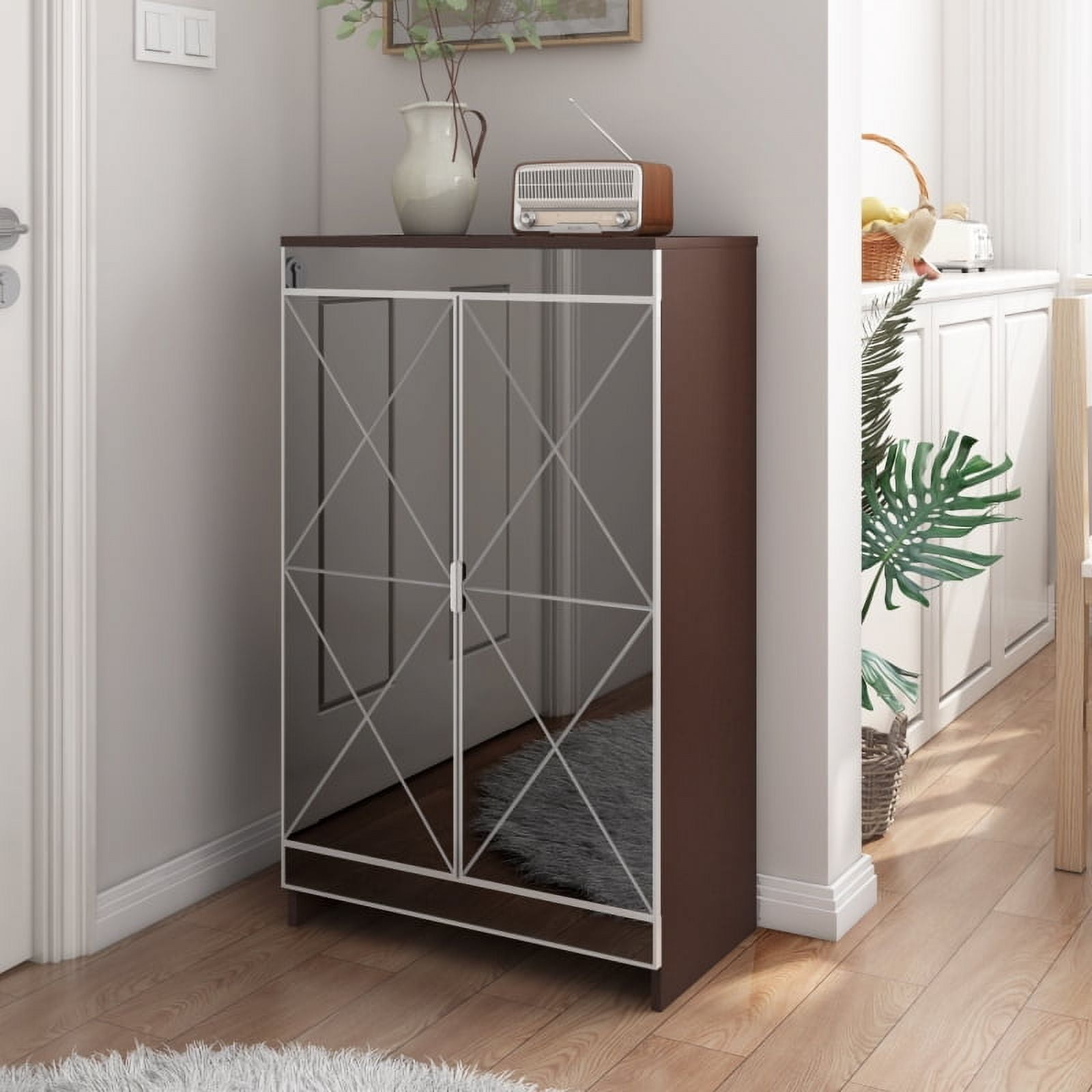 Elegant Decor Mirrored Cabinet with Silver Edging - Thumbnail 4