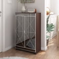 thumbnail image 3 of Elegant Decor Mirrored Cabinet with Silver Edging,Mirrored Cabinet with Double Door Storage,Shoe Storage Cabinet for Entryway,Glass+Brown Finish    RR, 3 of 10