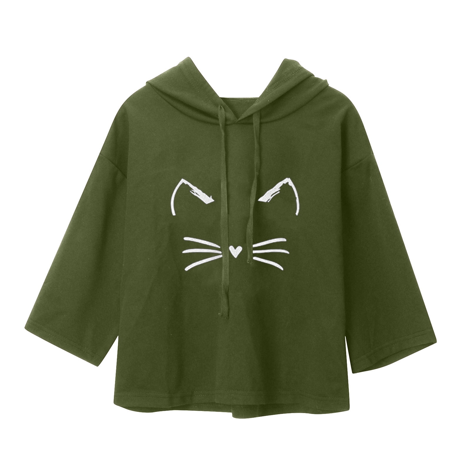 Fashion Womens Sweatshirt Cat Print Hoodie With Ears Pullover Tunic Tops Blouse 