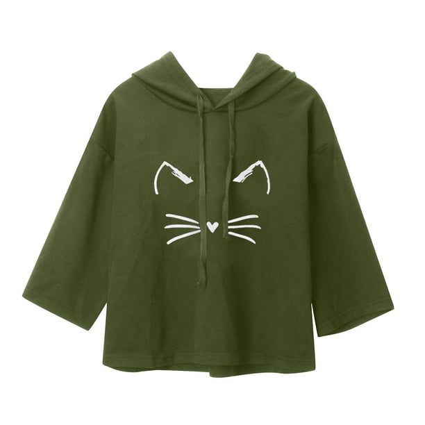 jovati Short Sleeve Hoodie for Women Cat Ear Hoodie Womens Short