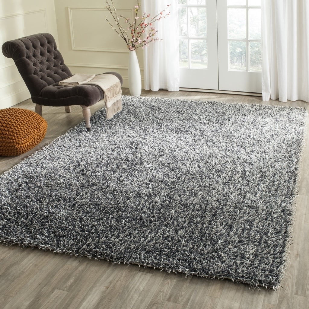 SAFAVIEH New Orleans Darius Solid Polyester Shag Area Rug, Platinum ...