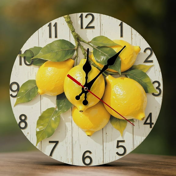 Wall Clock Decorative - Fresh Yellow Lemons Print 2D Vintage Wall Clocks Battery Operated Silent Non-Ticking for Bedroom, Living Room, Kitchen, Office, Classroom, 10 Inch