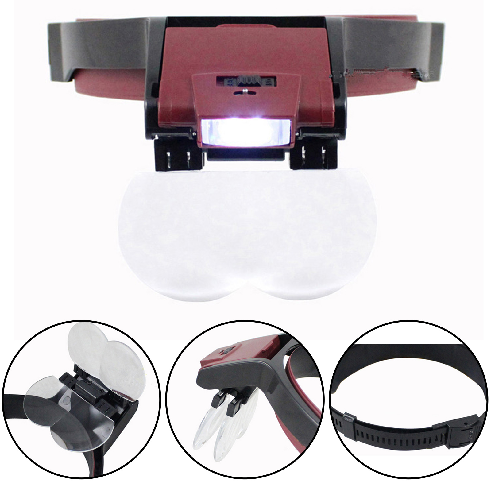 UNTERING LED Head Magnifiers,BatteryPowered Hands Frees Headband Glasses with LED Professional Jewelers Loupe