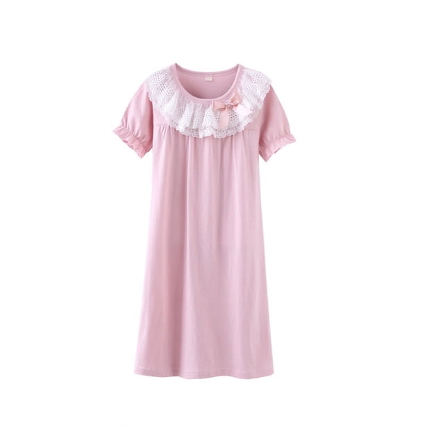Camisón de niña de algodón de manga corta de verano con encaje Pijamas de niña Ropa de casa Ropa de casa para padres