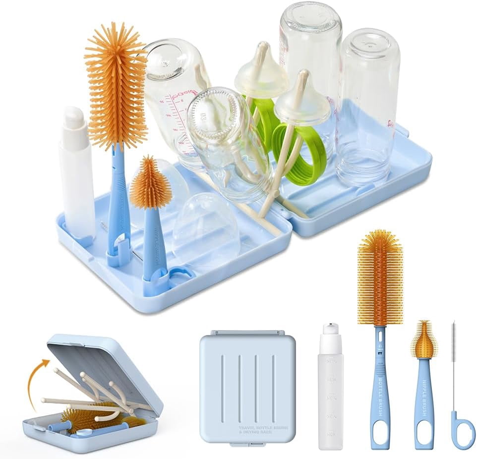Multifunctional Cup Cleaning & Drying Rack Set with Brush Kit – Space-Saving Sink Organizer for Baby Bottles, Tumblers, and Glassware