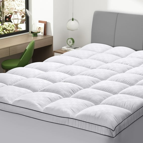 WISHEAD Mattress Topper Queen Size, 500TC Quilted Extra Thick Mattress Pad, Soft & Breathable with Hypoallergenic Fill, Back Pain Relief & Pressure Soothing, Deep Pocket, White