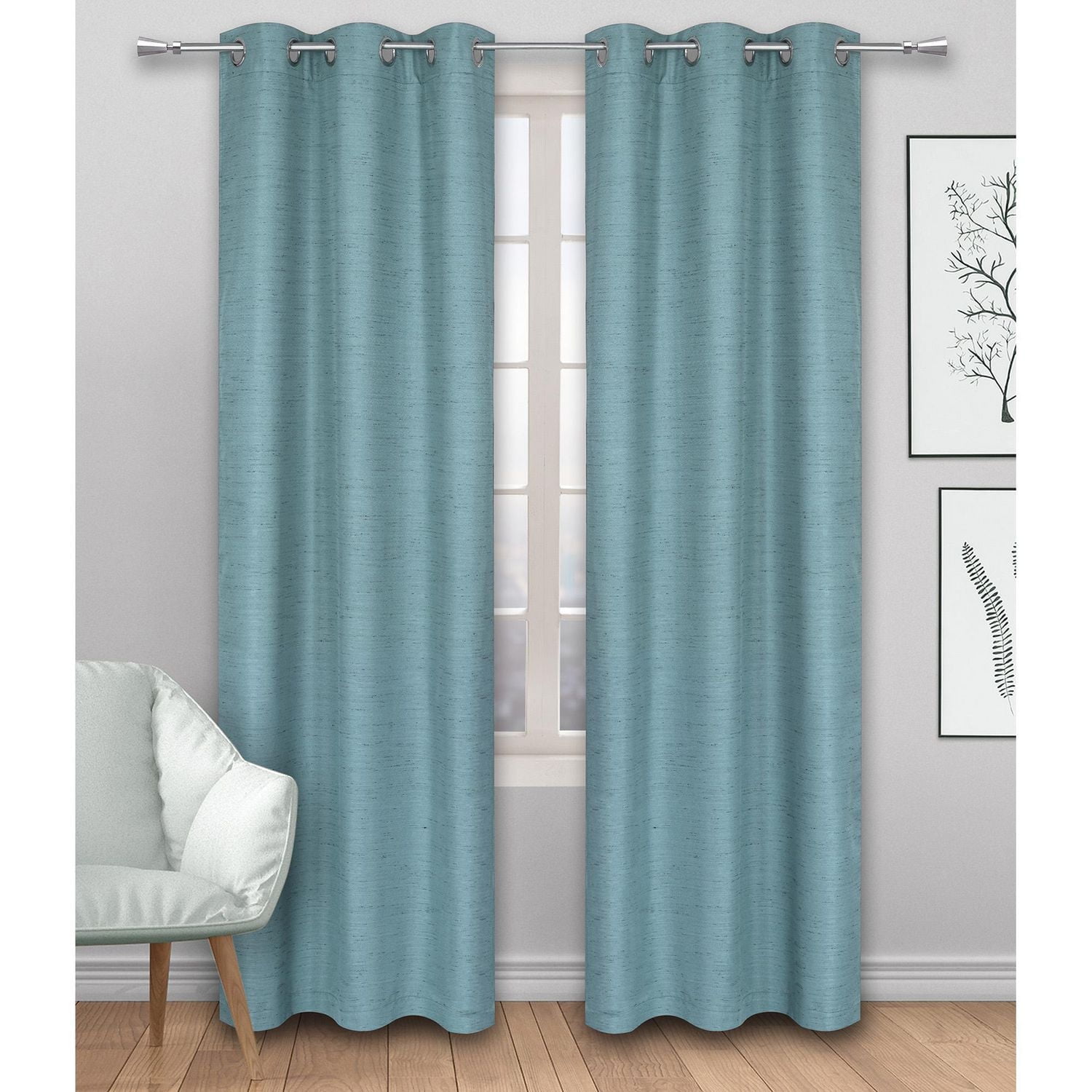 Safdie & Co. Curtain 2PK 84L Blackout Linen Look Aqua