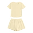 thumbnail image 5 of Summer 2 Piece Sets for Women Plus Size Going out Solid Color Slim Round Neck Short Sleeved Shorts Set, 5 of 5