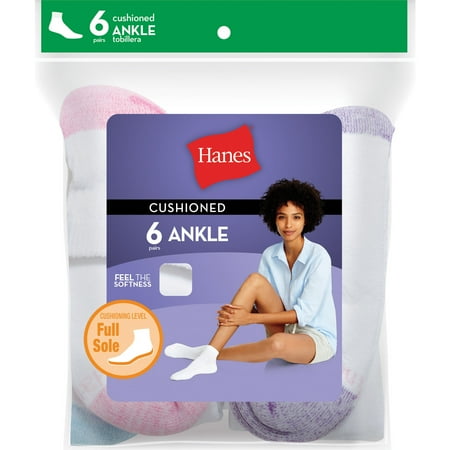 Hanes - Women's Basic Cushion Ankle Athletic Socks, 6 Pairs