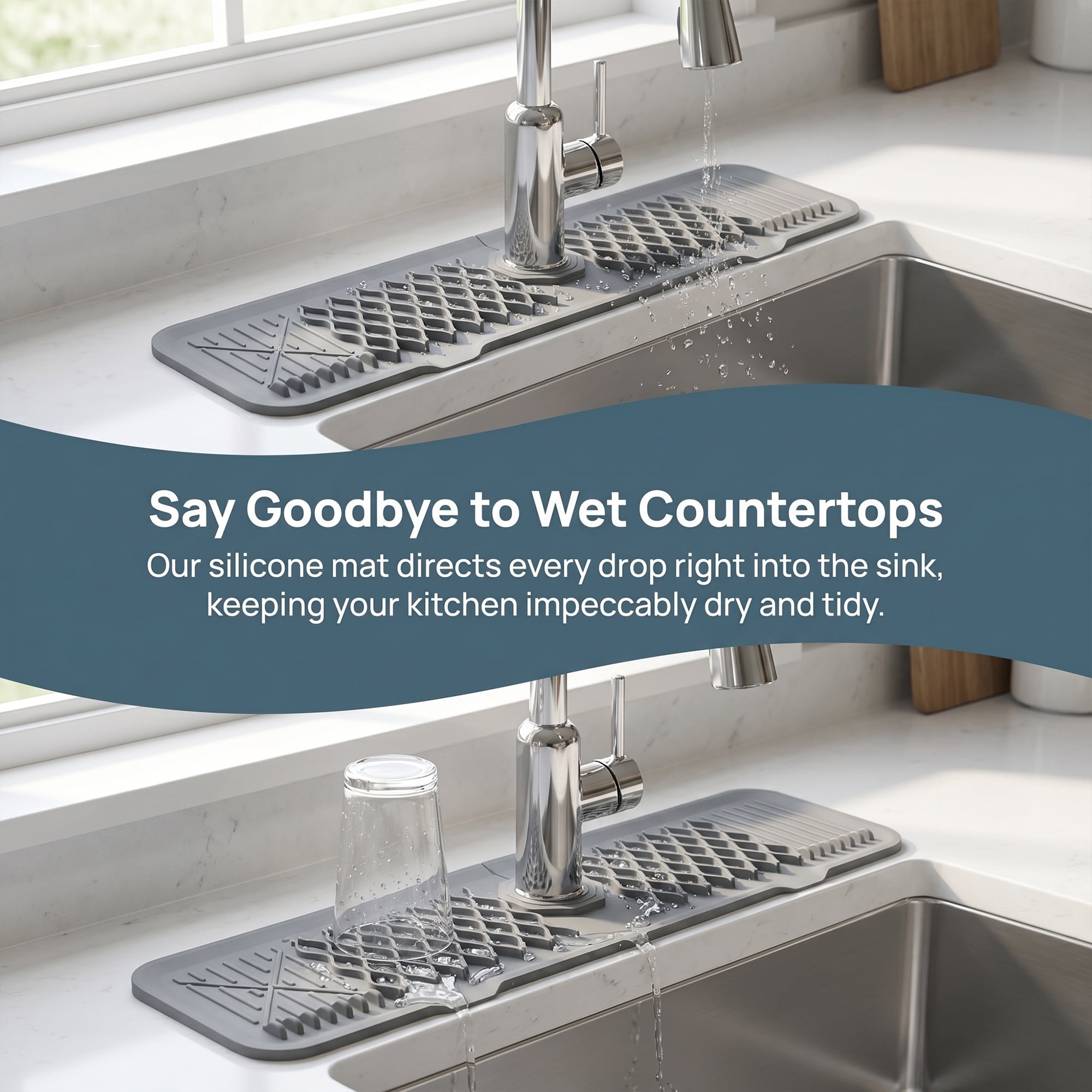 Unique Bargains Faucet Mat for Kitchen Sink Splash Guard Sink Area Mat Gray