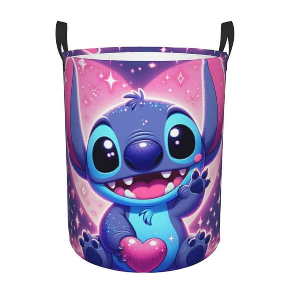 Circular Hamper with Handles Stitch Laundry Basket Dirty Clothes Storage Basket Bathroom Small