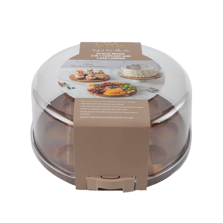 Cook with Color Round Acacia Wood Cake Carrier with Reversible Tray photo 2