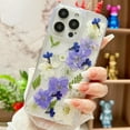 thumbnail image 5 of for iPhone 16 Pro Clear Case with Pressed Real Flower Design, Glitter Cute Purple Floral Green Leaf Pattern Slim Soft TPU Protective Women Girly Phone Cover for iPhone 16 Pro 6.3 inch, Purple, 5 of 16