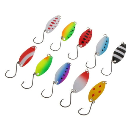 Pack of 10 Fishing Metal Colorful Meatl Casting Fishing Baits Spoon Fishing Sharp Hooks