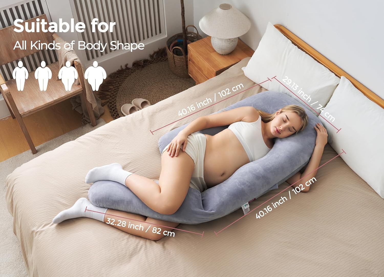 Pregnancy Pillow for Sleeping, Dreamlign U Pro Maternity Pillow with Adjustable Leg Pillow, Removable Cover - Support for Back, Hip, Belly, Legs for Pregnant Women, 50-72 Inch Full Body Pillow